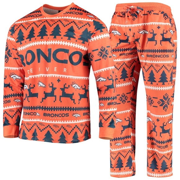 NFL Licensed Men's Orange Denver Broncos Wordmark Ugly Pajama Set Size Medium - Picture 1 of 10